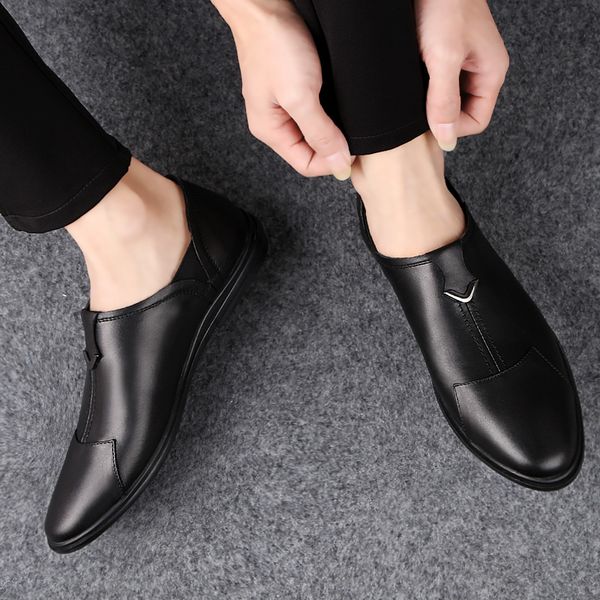 

fashion shoes 2020 casual shoes breathable leather loafers office for men driving moccasins comfortable slip on %h1658, Black