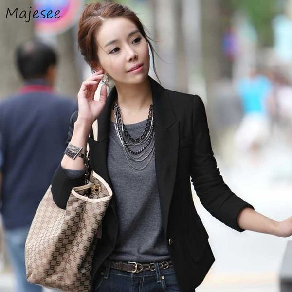 

blazers women slim feminine long sleeves casual plus size office ladies suit womens basic notched single button solid elegant, White;black