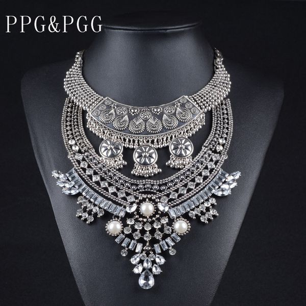 

vintage chunky statement choker necklace women luxury crystal large collr choker necklace maxi big bib jewelry, Golden;silver