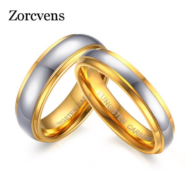 

cluster rings zorcvens fashion jewelry his & her's polishing center step edge tungsten carbide wedding band ring for woman men, Golden;silver