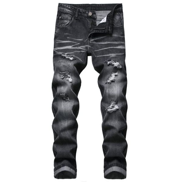 

new jean long ripped men jeans brand straight new fashion denim trousers, Blue