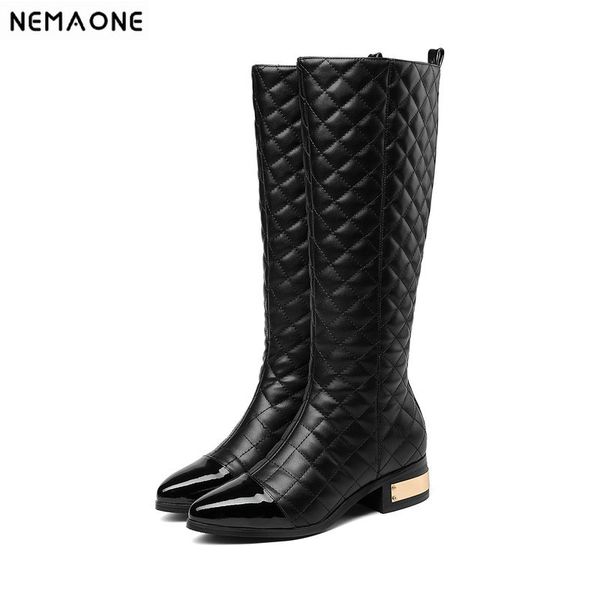 

nemaona 2020 new knee high boots autumn winter fashion leather boots women motorcycle plus size 34-43, Black