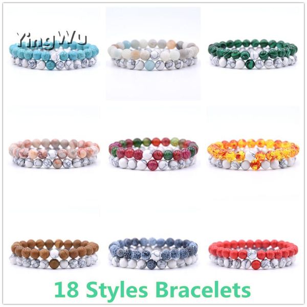 

beaded, strands yingwu 2pcs/set couples distance bracelet classic natural stone 18 styles beaded bracelets for men women friend, Black