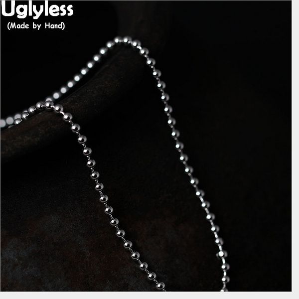 

uglyless 100% real 925 sterling silver balls beading chains necklaces chain men fine jewelry women bijoux 1.2mm 2mm thick