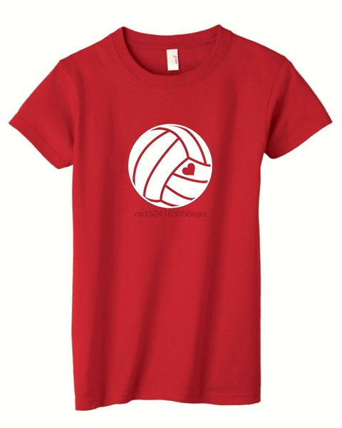 

heart love volleyball red t-shirt ladies