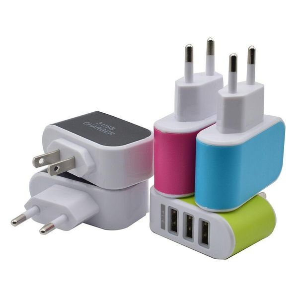 

us eu plug 3 usb ports wall chargers 5v 3a led travel power adaptor colorful for samsung galaxy s7 s6 note 4 5 6 iphone 5s 6s se htc phone
