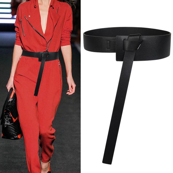 

female decoration accessaries waistbands black knotted belt simple waistband long wide fashion women pu leather strap waist, Black;brown