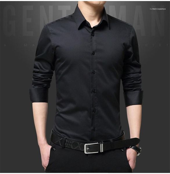 

breasted man wedding shirts long sleeve casual mens polos solid color business mens designer shirts lapel neck single, White;black