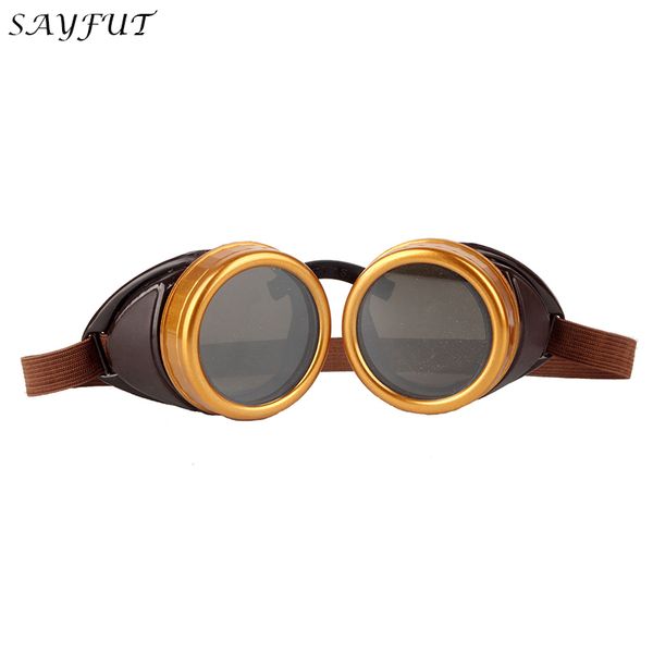 

steampunk welding party goth cosplay vintage goggles yellow brown frame goggles 2020 fashion retro glasses, White;black