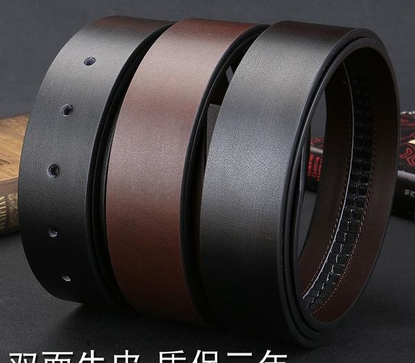 

headless buckle belt mens belt strip automatic buckle pin buckle single layer pure cowhide leather belt with no head, Black;brown