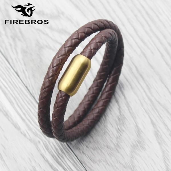 

charm bracelets firebros women men jewelry gift hiphop multilayers genuine leather wrap bracelet gold color stainless steel magnetic buckle, Golden;silver
