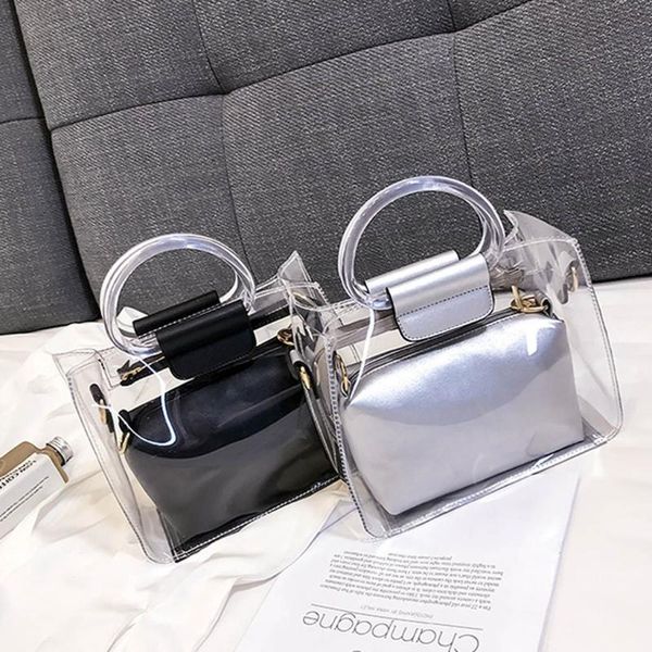 

#h25 luxury designer handbag 2pc jelly transparent shoulder messenger bag women 2020 new portable crossobdy bags torebki damskie