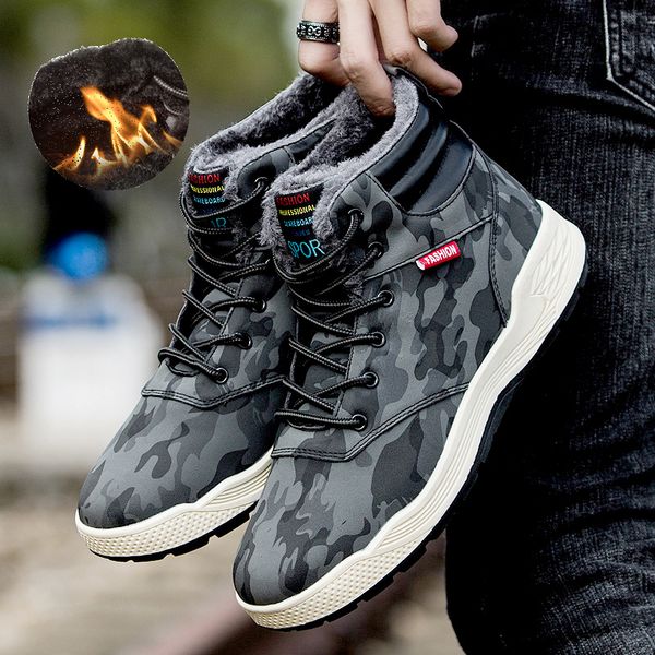 

boots olomm fashion men's winter shoes men ankle waterproof warm male sneakers camouflage 2021 dd-115, Black