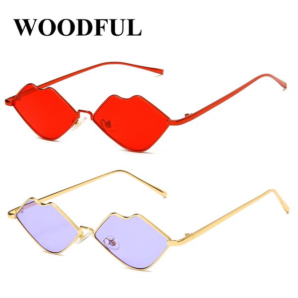 

woodful small lips shape sunglasses women brand designer new mouth brand designer sun glasses female red herat shades uv400, White;black