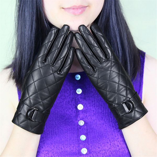 

five fingers gloves genuine leather female black sheepskin autumn winter plus velvet thicken diamond style woman' dq103l, Blue;gray