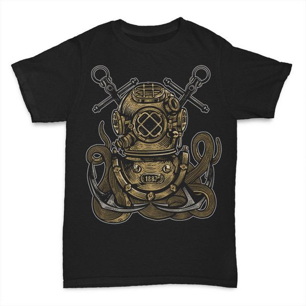

мода 100% хлопок горячие продажи лето diver octopus deep sea helmet mashup мужская тенниска тройников новые +2017 tee рубашки