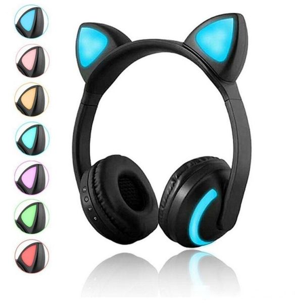 

bluetooth stereo cat ear headphones flashing glowing cat ear headphones gaming headset earphone 7 colors led light (retail)