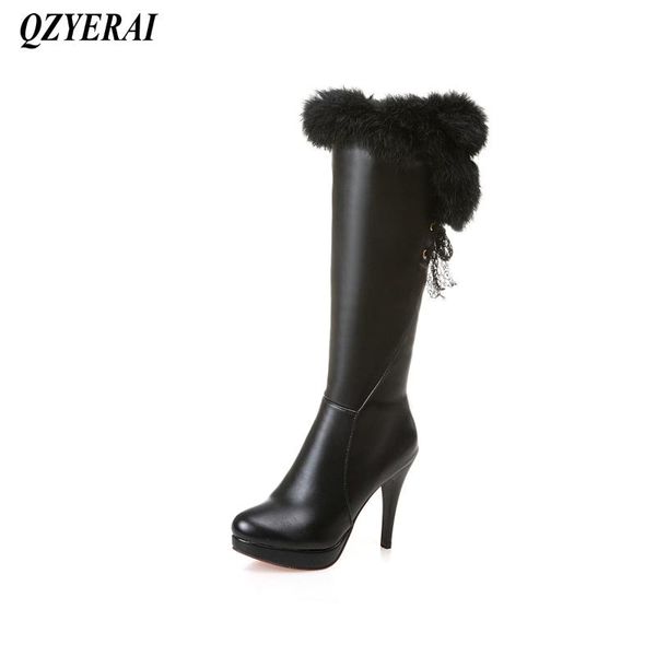

qzyerai winter ultra high heels ladies to knee boots zippers fashion womens shoes womens boots, Black