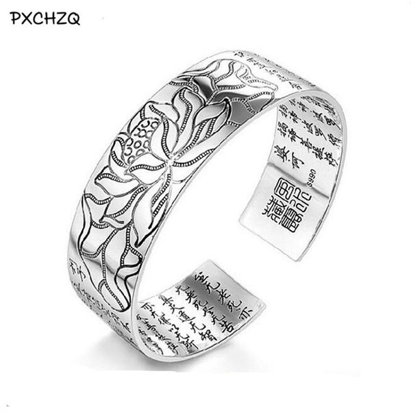 

lotus sutra 990 silver colour bracelet tibetan buddhist scriptures language female hand jewelry wholesale bracelet, Black