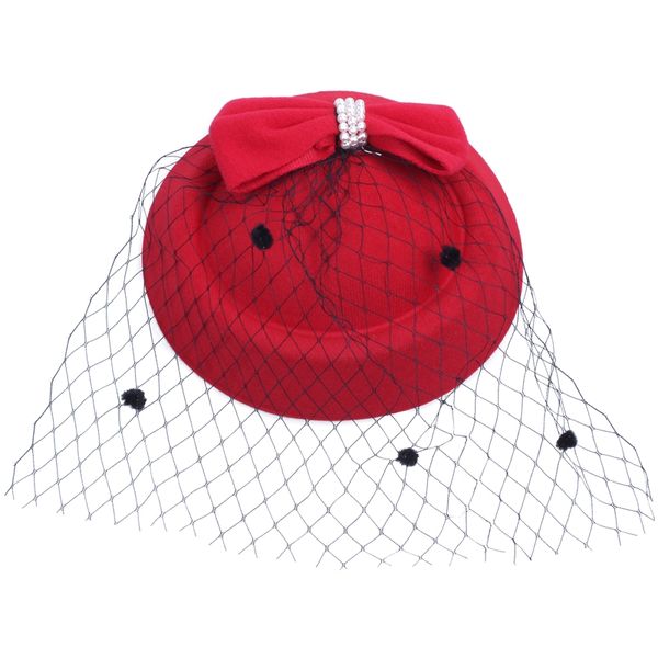 

женская fascinators hat дот hat коктейль с зажимом dot veil bowknot волос красный