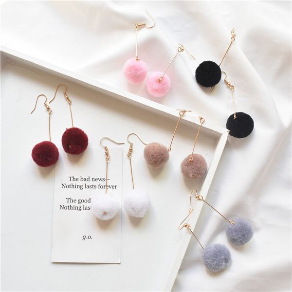 

handmade plush ball drop earrings for women korean geometric round dangle earrings party wedding brincos fashion jewelry, Silver