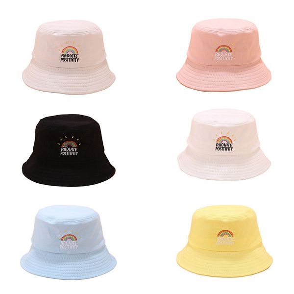 

rainbow embroidery fisherman hat for woman colorful casual sun visor foldable bucket hat student hiphop gorros outdoor