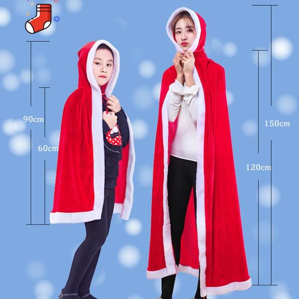

2020 christmas cape soft velvet long red hooded cloak santa cosplay costume for women girls christmas decoration