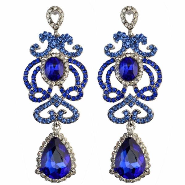 

3 colors elegant luxury drop earring inlay crystal rhinestone waterdrop shape dangle long earrings for women fashion jewelry, Silver