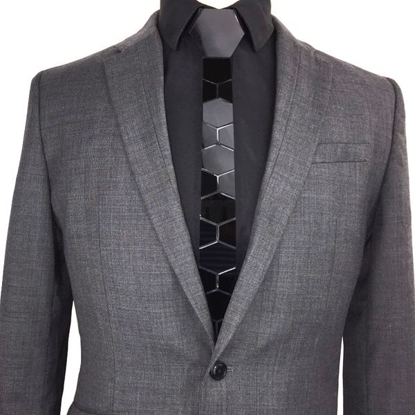 

new arrival glossy black hexagonal skinny wedding necktie fashion slim ties, Black;gray