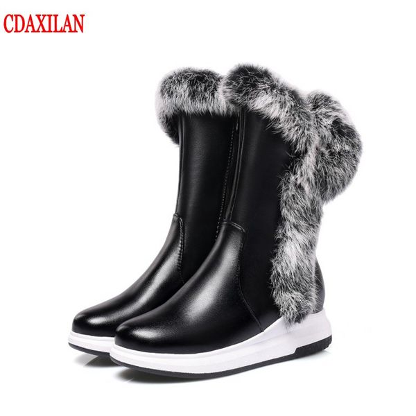 

cdaxilan new to women's boots pu leather hair boots warm legs snow mid-calf ladies winter plush, Black