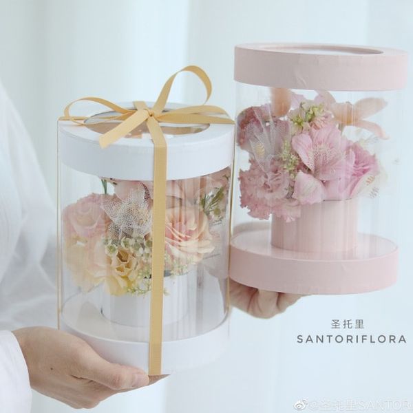 

gift wrap 1pcs mini round korean flower box pvc transparent window flowers circular hold bucket shop valentine's day