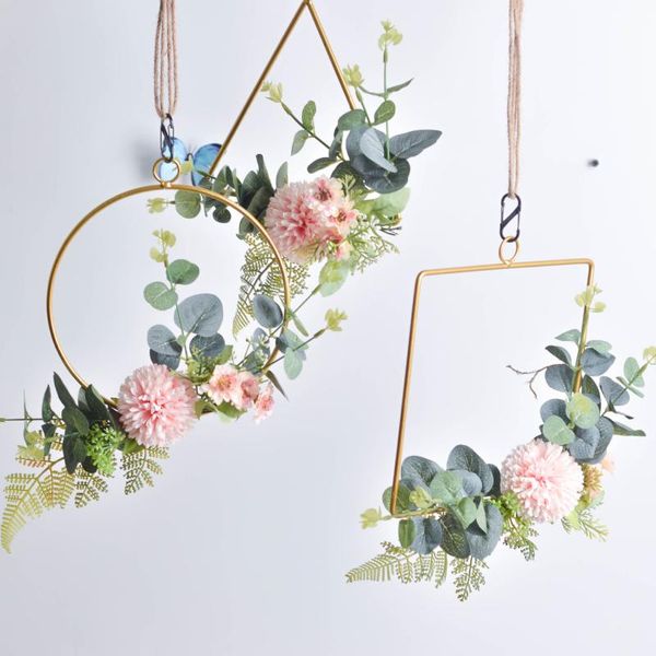 

cilected floral hoop wreath set of 3 artificial flower eucalyptus greenery leaves metal wall hanging for wedding backdrop decor