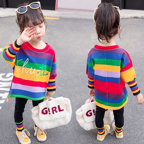 

kids children baby girls clothing set autumn rainbow long sleeve sport suit tracksuit toddler clothes outfit for 1 2 3 4 5 years, White