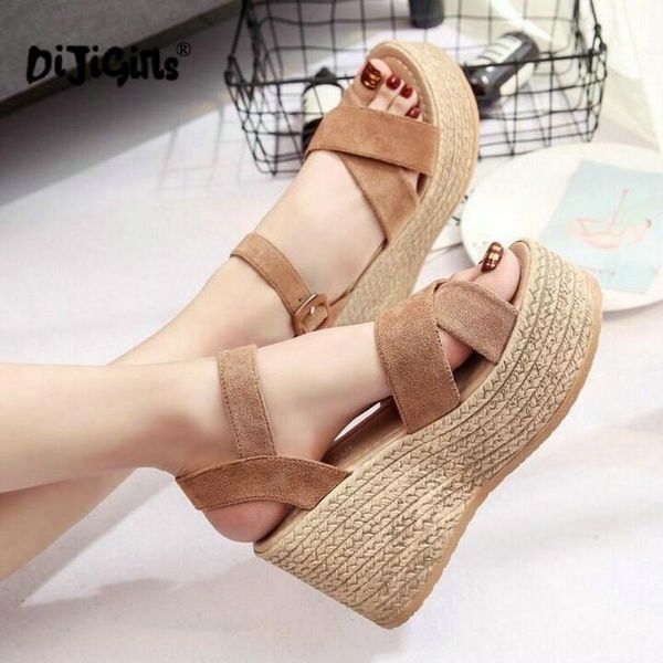 

summer buckle women's sandals velvet flock fish mouth fashion high heel platform open toes women sandals shoes drop shipping y200620, Black