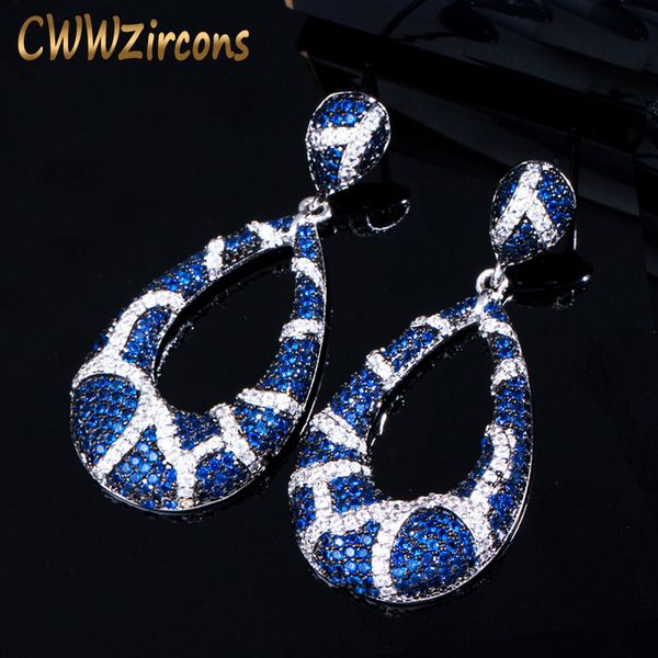 

dangle & chandelier cwwzircons unique snake design micro pave cubic zirconia round drop dark blue earring for women fashion brand jewelry cz, Silver
