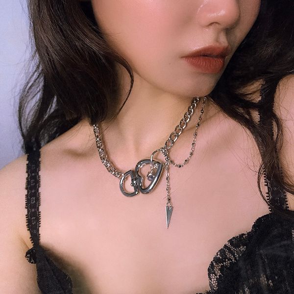 

european and american thick chain lock necklace female exaggerated niche design feeling cold wind clavicle chain necklace, Golden;silver