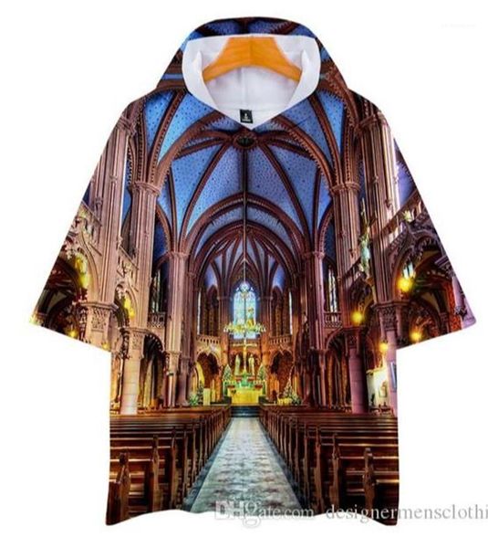 

o-neck fashion tshirt male causal clothes notre dame de paris men short sleeve hoodies women 3d printed, Black