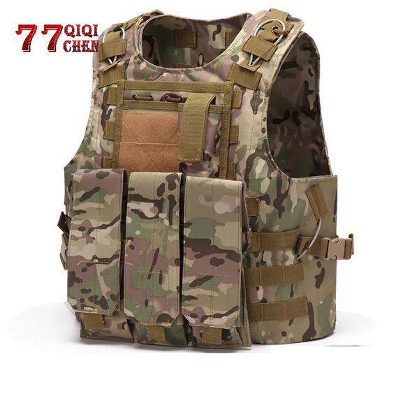 Homens Descarregamento Tático Airsoft Hunting Molle Vest Multifuncional Soldado Militar Soldado Combate Vest Arro Exército Camo Transportadora Tiro Coletes 200922