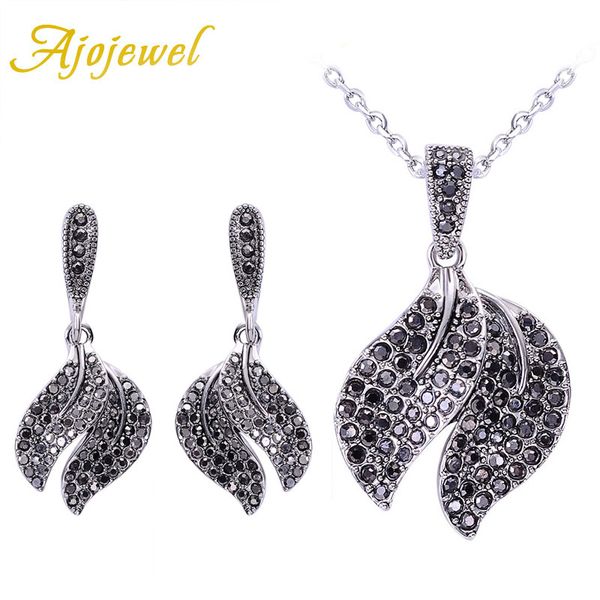 

ajojewel женские черный кристалл fish tail серьги и колье vintage ювелирные изделия подарок для любителя красоты bijoux подарков, Silver