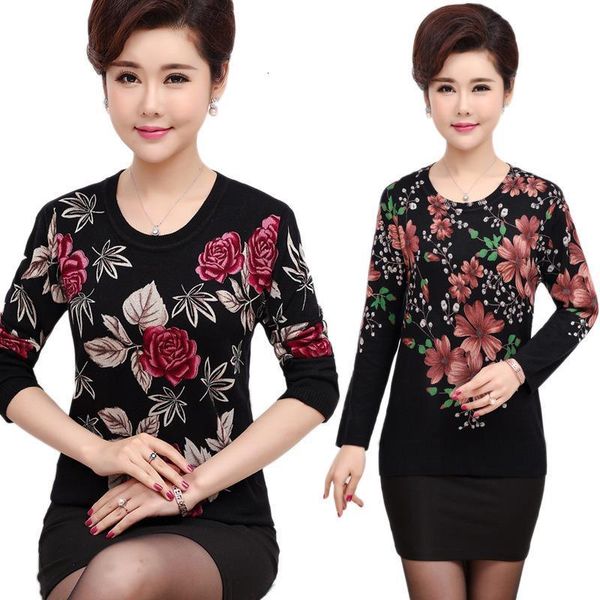 

spring fall women sweater pullover plus size mother knitted long sleeve slim jumper high elastic warm soft knitwear, White;black