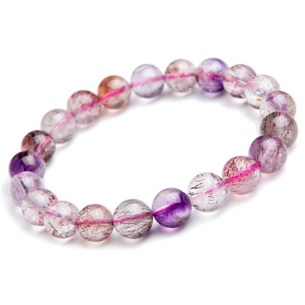 

10мм натуральный камень мелодия super seven фиолетовый rutilated quartz crystal clear прозрачный круглый бисер stretch браслет femme, Black