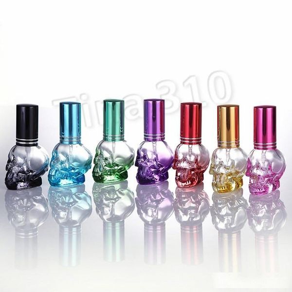 

new fashion colorful portable 8ml mini glass bottle skull perfume bottle thick spray bottle car home decoration homewaret2i5637