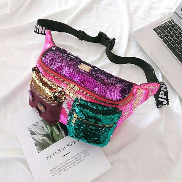 

new fashion women's sequined cross body bag lady pu leather portable big capacity sport travel shoulder bag 2020