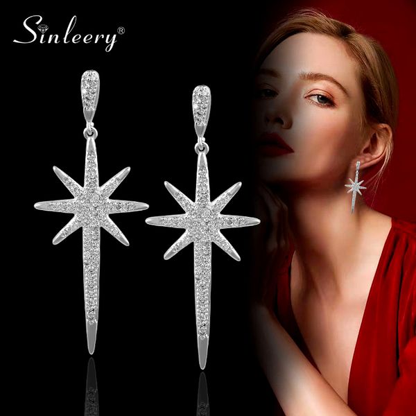 

sinleery unique design big star drop earrings gold silver color tiny crystal inlay statement earring jewelry es355 sso
