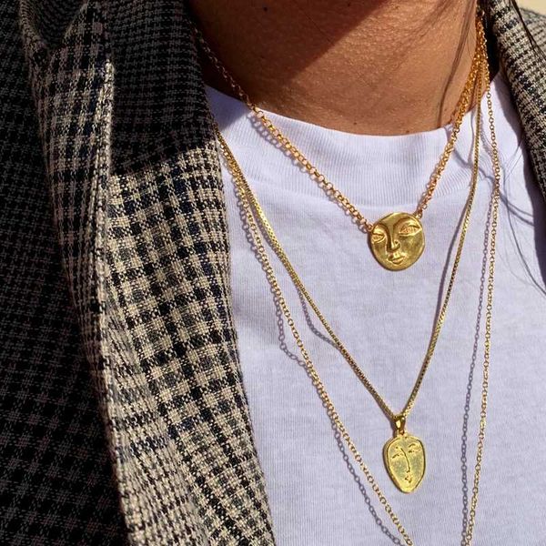 

pendant necklaces european and american retro vintage face necklace women's simple cold fashion trendy clavicle chain, Silver