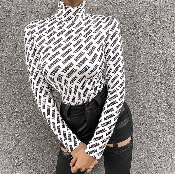 

women hoodies long sleeve clothing turtleneck pullover with gloves letters printed shirt autumn winter trendy slim streetwear ly912, White
