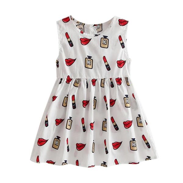 

kids girls summer dress o-neck sleeveless floral print a-line es cute princess children clothes, Red;yellow