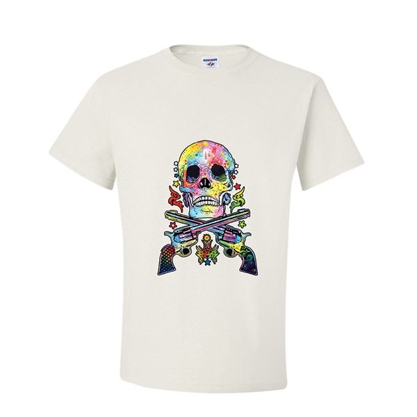 

2019 fashion cotton tee shirt fashion colorful skull with guns crossbones t-shirt
