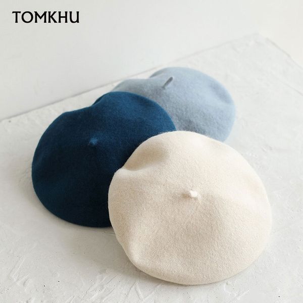 

berets tomkhu fashion solid color warm wool winter thin women girl beret french artist beanie hat cap for female white blue, Blue;gray