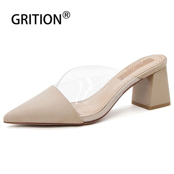 

grition sandals ladies thick high heel increase height chunky sandals pu suede women casual pvc shoes pumps summer slippers, Black
